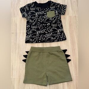 🦖 Boys Dinosaur Graphic Tee & Dino Spike Shorts Set - size 9 mos